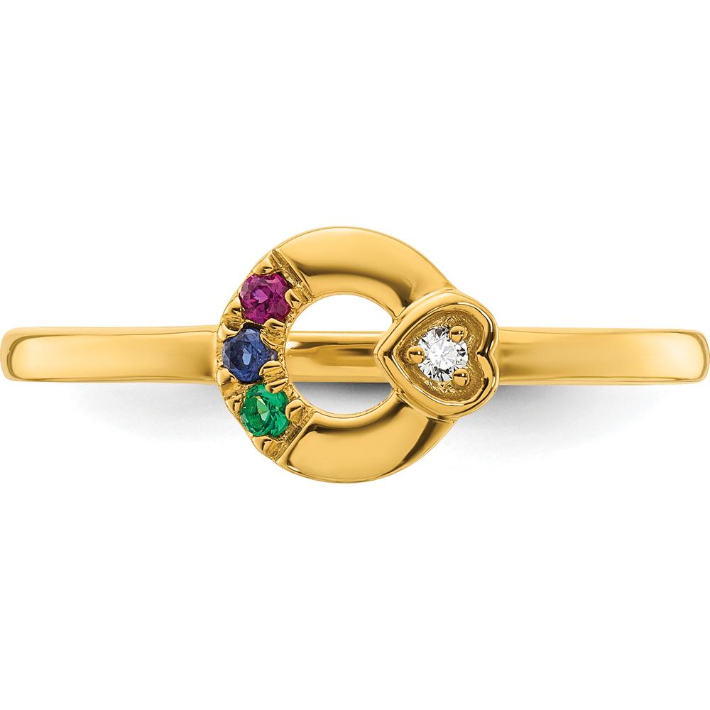 14K Yellow Gold Mother's Circle Ring with Diamond Heart and Multicolor Birthstones by 0