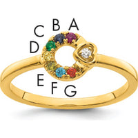 14K Yellow Gold Mother's Circle Ring with Diamond Heart and Seven Round Birthstones - Fine Jewelry by 0