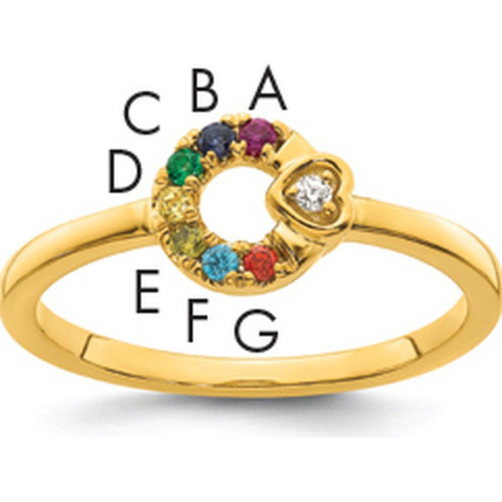 14K Yellow Gold Mother's Circle Ring with Diamond Heart and Seven Round Birthstones - Fine Jewelry by 0