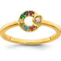 14K Yellow Gold Mother's Circle Ring with Diamond Heart and Seven Round Birthstones - Fine Jewelry by 0