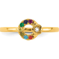 14K Yellow Gold Mother's Circle Ring with Diamond Heart and Seven Round Birthstones - Fine Jewelry by 0