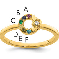 14K Yellow Gold Mother's Circle Ring with Round Diamond Heart and Six Birthstones by 0
