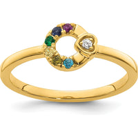14K Yellow Gold Mother's Circle Ring with Round Diamond Heart and Six Birthstones by 0