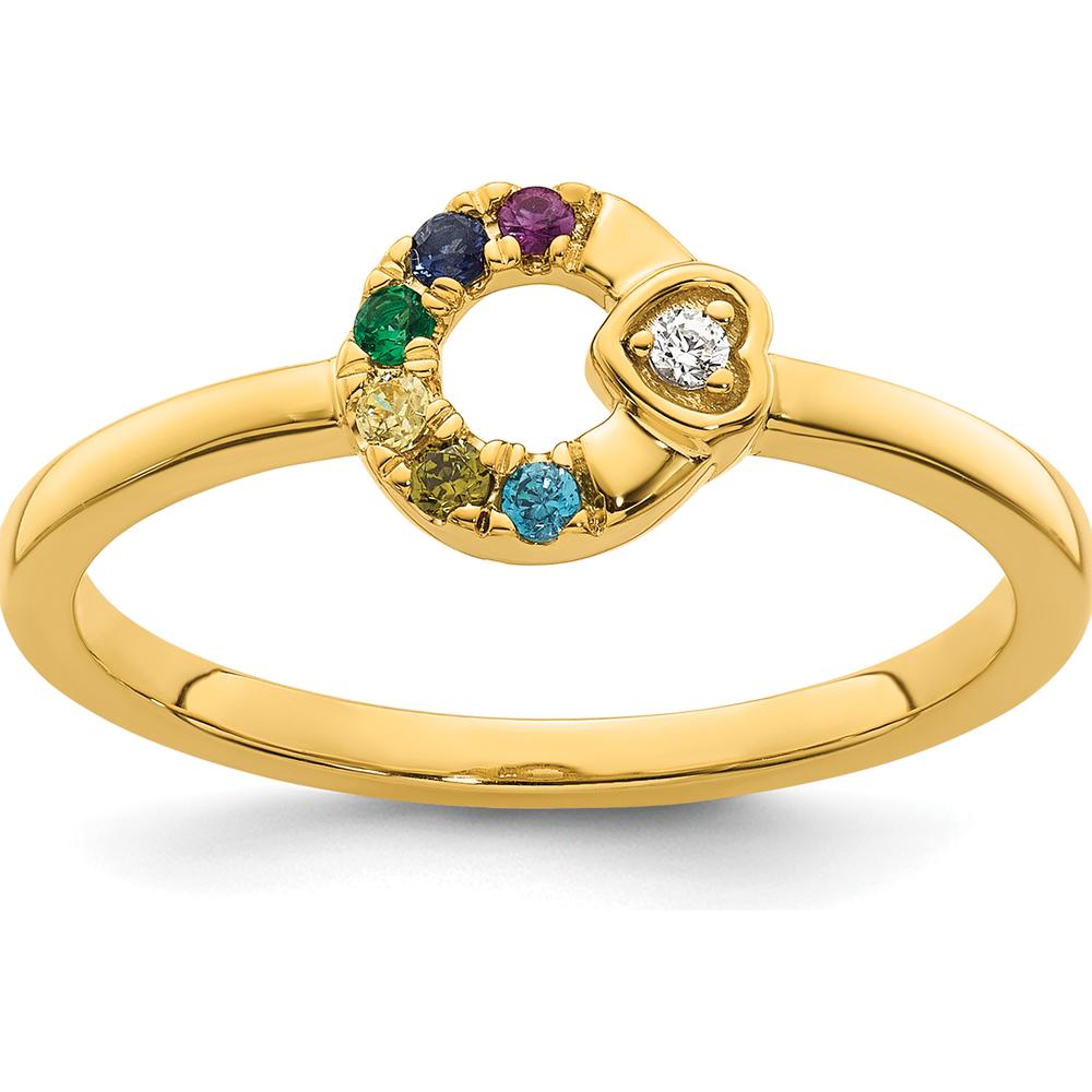 14K Yellow Gold Mother's Circle Ring with Round Diamond Heart and Six Birthstones by 0