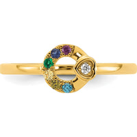 14K Yellow Gold Mother's Circle Ring with Round Diamond Heart and Six Birthstones by 0