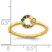 14K Yellow Gold Mother's Circle Ring with Round Diamond Heart and Six Birthstones by 0