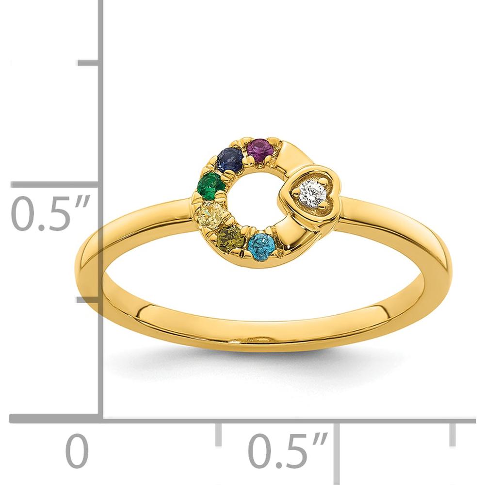 14K Yellow Gold Mother's Circle Ring with Round Diamond Heart and Six Birthstones by 0