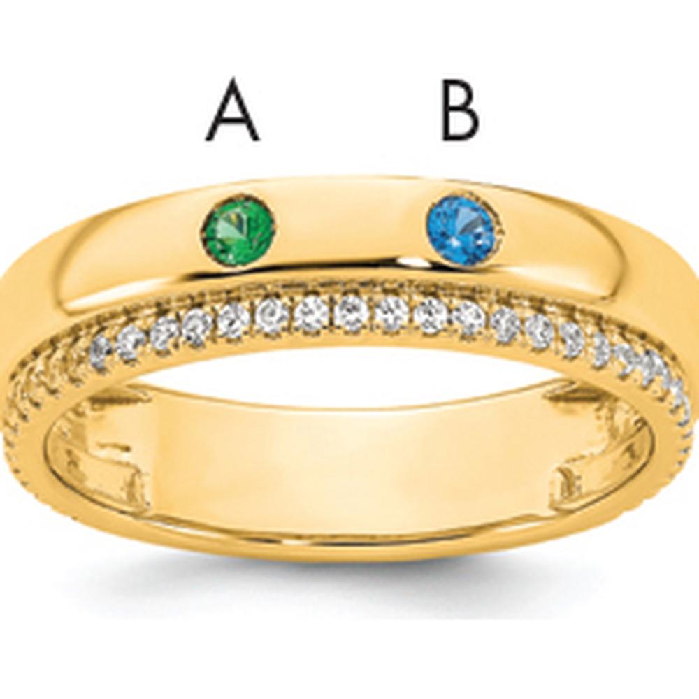 14K Yellow Gold Mother's Ring with 2 Birthstones and Diamond Accents - Custom Birthstone Jewelry for Her by Oro Pregiato
