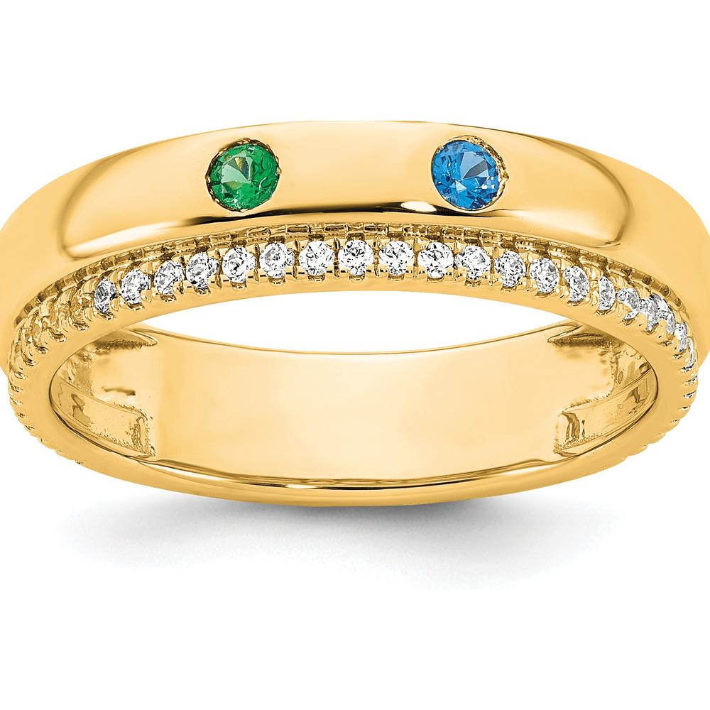 14K Yellow Gold Mother's Ring with 2 Birthstones and Diamond Accents - Custom Birthstone Jewelry for Her by Oro Pregiato