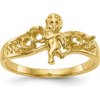 14K Yellow Gold Mother's Ring with Angel and Four Round Stone Settings by Oro Pregiato