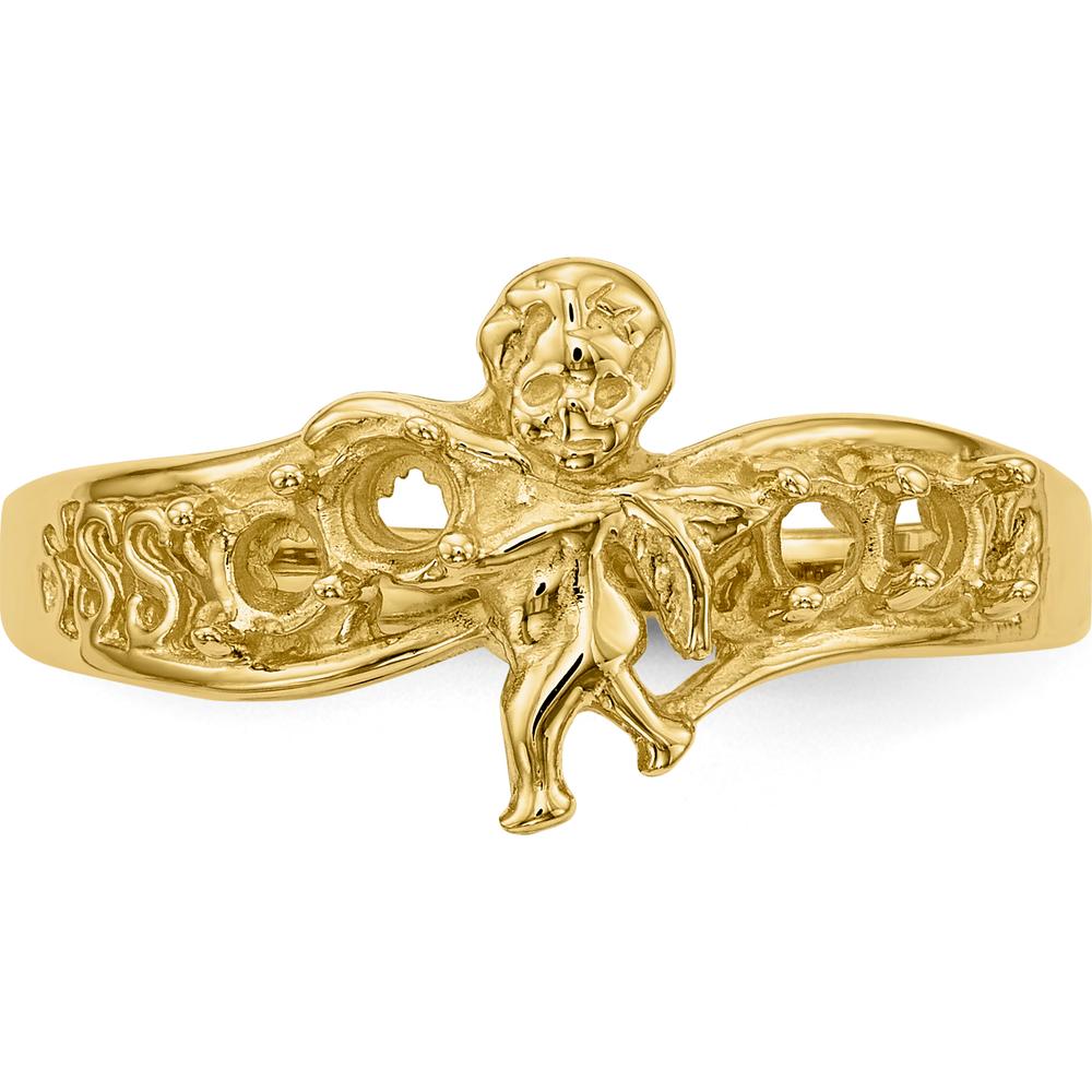 14K Yellow Gold Mother's Ring with Angel and Four Round Stone Settings by Oro Pregiato