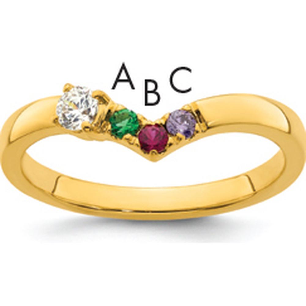 14K Yellow Gold Mother's Ring with Diamond and 3 Birthstones - Customizable Birthstone Ring by Oro Pregiato