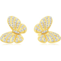 14K Yellow Gold Motif Butterfly Earrings with Round Brilliant Cut Diamonds - 1.835 Carat Total Diamond Weight - Royal Jewelry