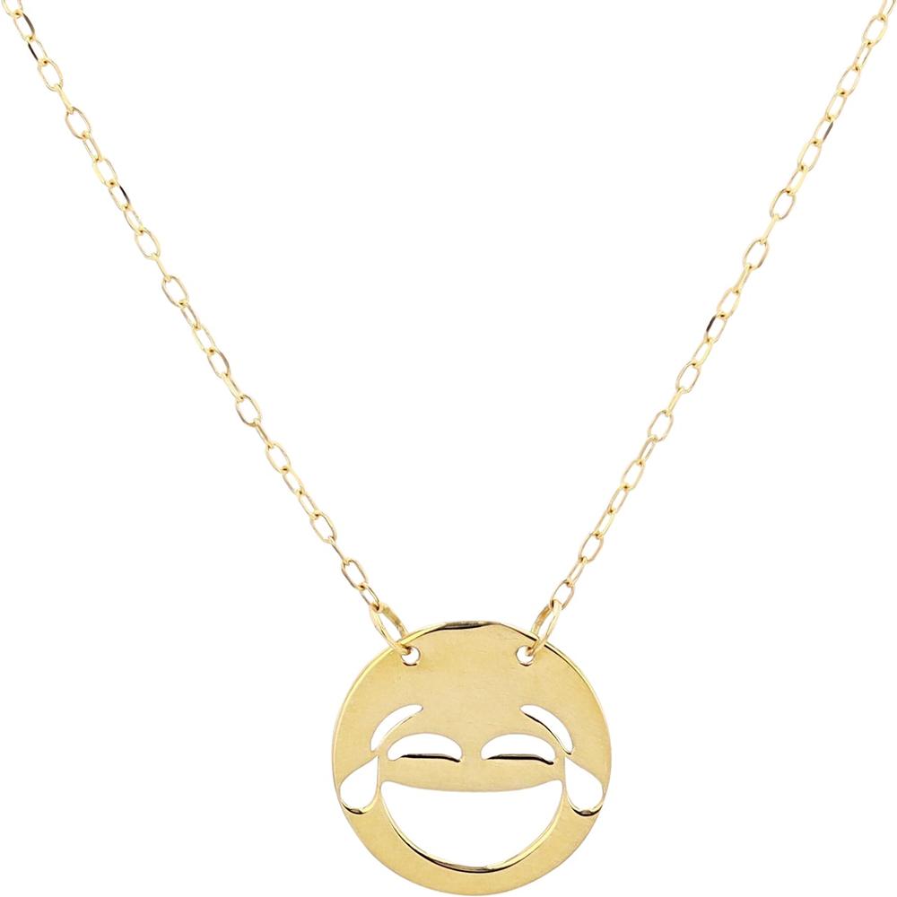 14K Yellow Gold Motif Necklace with Cutout Emoji Charm