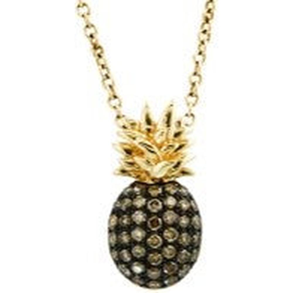 14K Yellow Gold Motif Necklace with Pavé Chocolate Diamonds - 0.29 Carats Total Diamond Weight