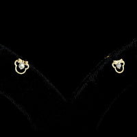 14K Yellow Gold Mouse Silhouette Stud Earrings with Bow Detail and Prong Set Round Lab Diamonds - 0.11 Carats Total Diamond Weight - Covaloro Fine Jewelry
