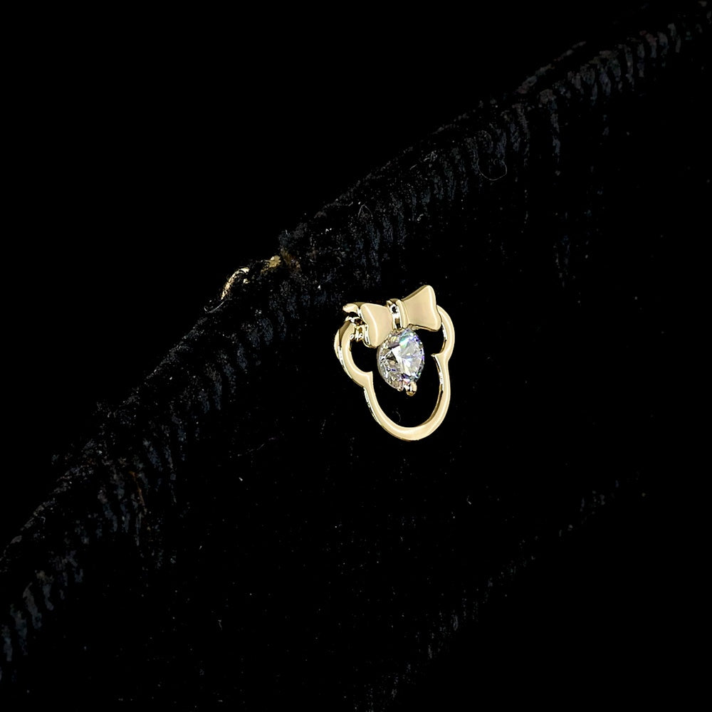 14K Yellow Gold Mouse Silhouette Stud Earrings with Bow Detail and Prong Set Round Lab Diamonds - 0.11 Carats Total Diamond Weight - Covaloro Fine Jewelry