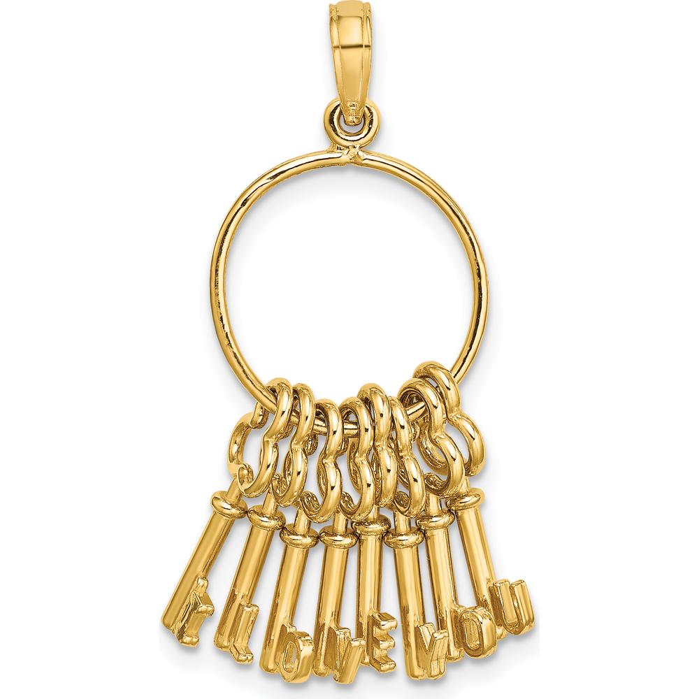 14K Yellow Gold Moveable 3D "I LOVE YOU" Key Chain Charm - Unique Pendant for Romantic Gifts by Oro Pregiato