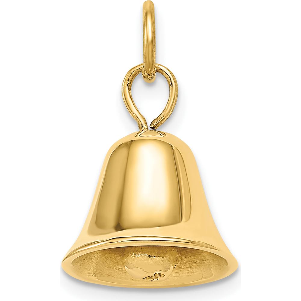 14K Yellow Gold Moveable 3D Wedding Bell Charm - 15mm x 12mm
