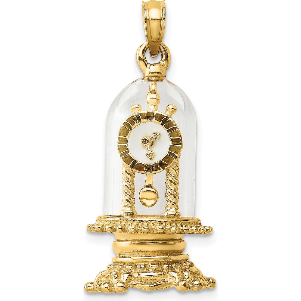 14K Yellow Gold Moveable Clock Charm in Glass Dome with Multi-Colored Enamel Detail by Oro Pregiato