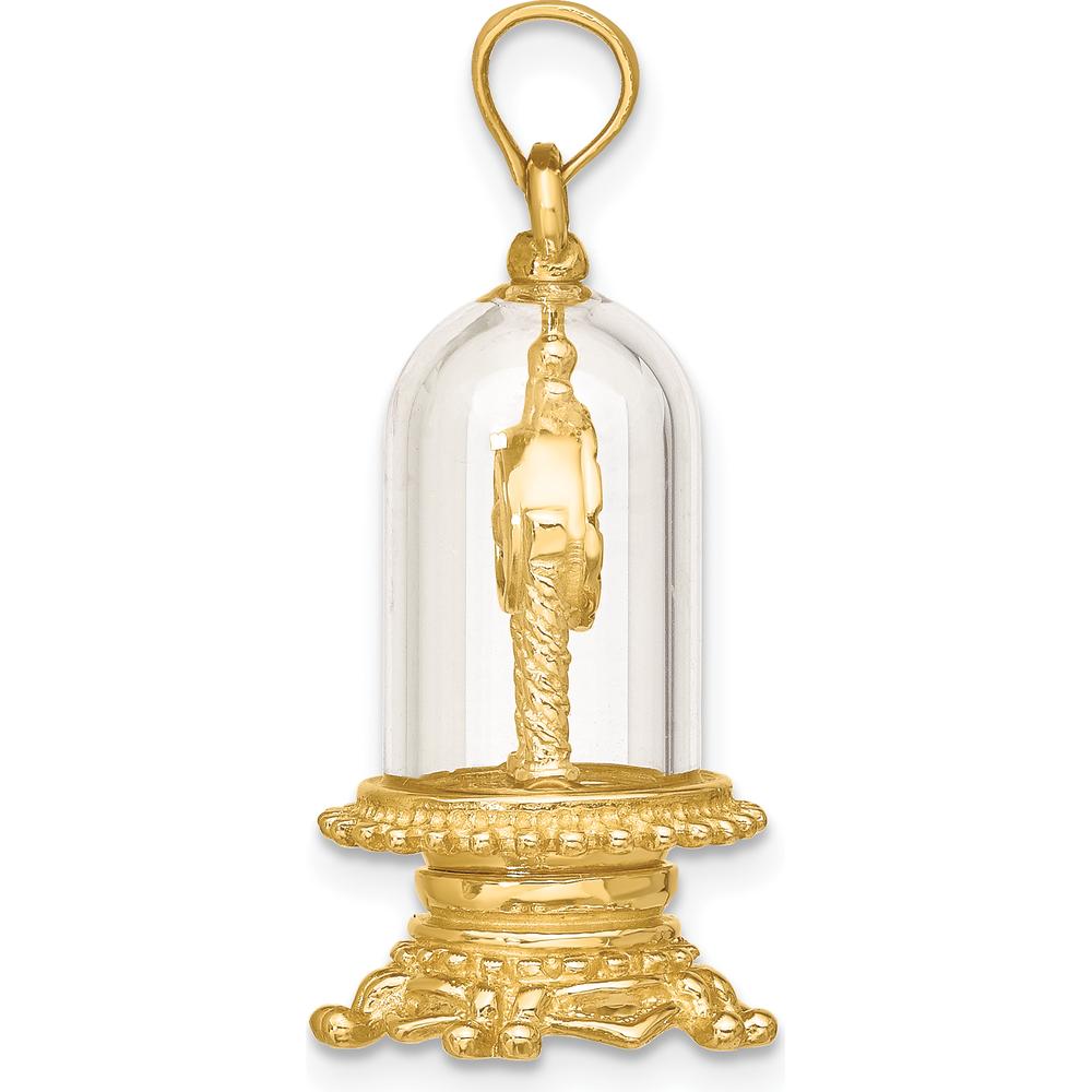 14K Yellow Gold Moveable Clock Charm in Glass Dome with Multi-Colored Enamel Detail by Oro Pregiato
