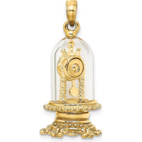 14K Yellow Gold Moveable Clock Charm in Glass Dome with Multi-Colored Enamel Detail by Oro Pregiato