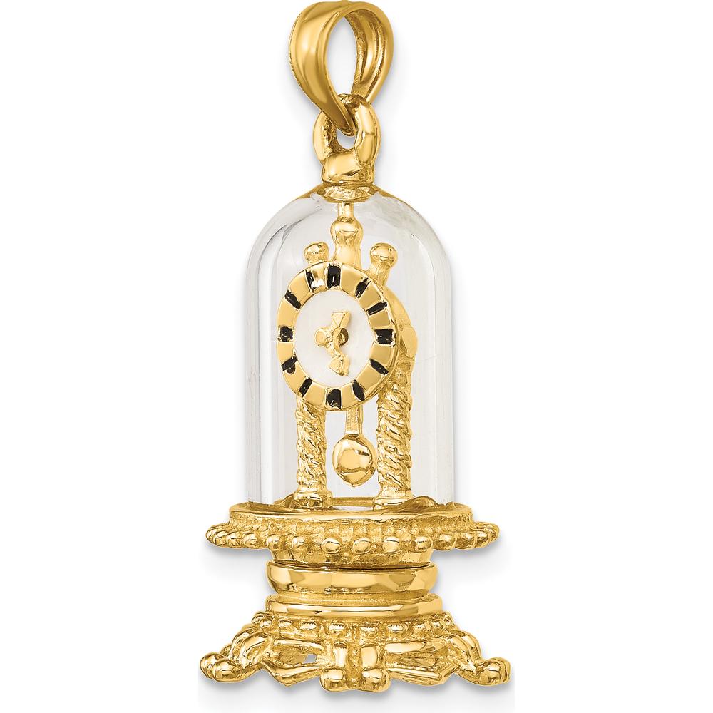 14K Yellow Gold Moveable Clock Charm in Glass Dome with Multi-Colored Enamel Detail by Oro Pregiato
