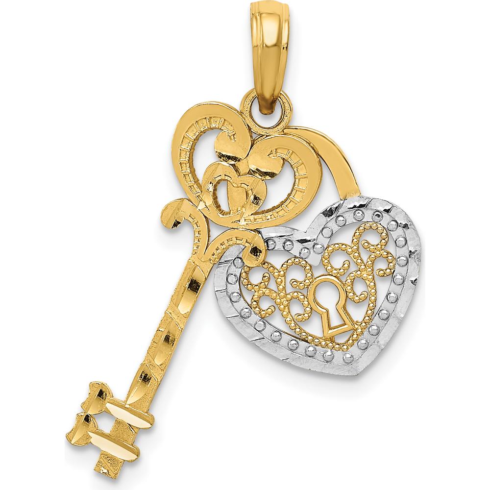 14K Yellow Gold Moveable Filigree Heart Key Lock Charm Pendant by Oro Pregiato
