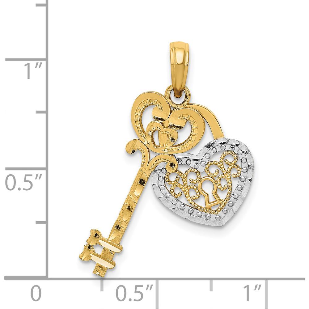 14K Yellow Gold Moveable Filigree Heart Key Lock Charm Pendant by Oro Pregiato