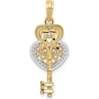 14K Yellow Gold Moveable Filigree Heart Key Lock Charm Pendant by Oro Pregiato