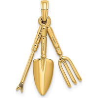 14K Yellow Gold Moveable Garden Hand Tool Charm - Polished Finish by Oro Pregiato