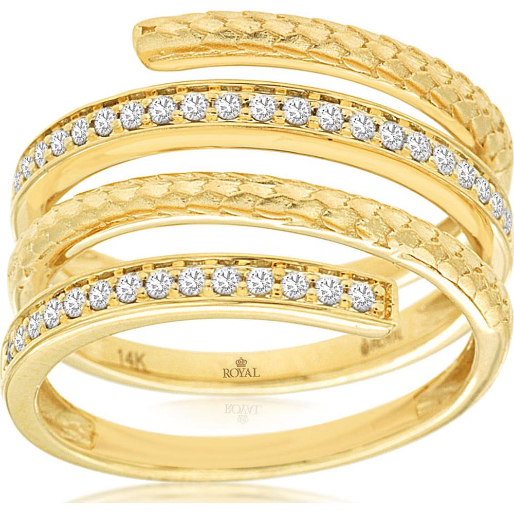 14K Yellow Gold Multi-Band Coil Ring with Channel-Set Round Diamonds - 0.25 Carat Total Diamond Weight - Royal Jewelry