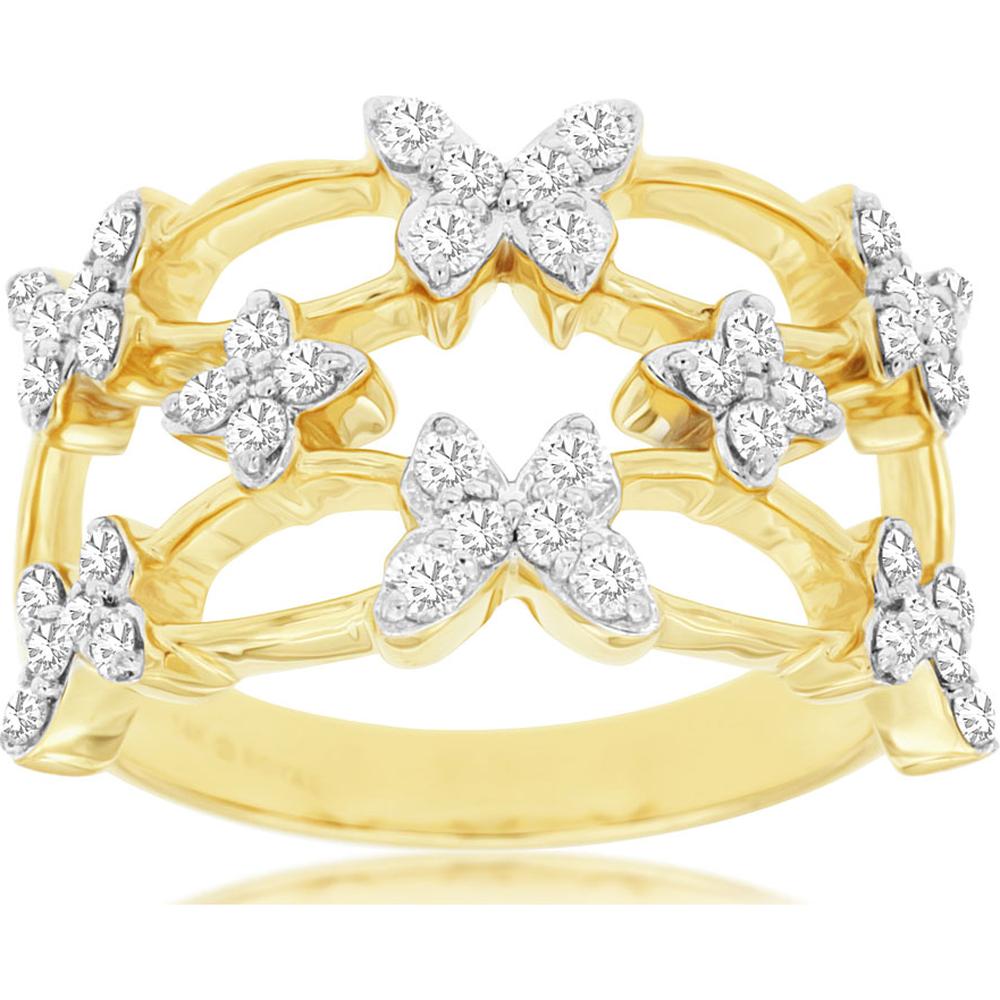 14K Yellow Gold Multi-Butterfly Openwork Ring with Round Brilliant Diamonds – 0.60 Carat Total Diamond Weight - Royal Jewelry