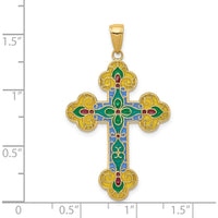 14K Yellow Gold Multi-Color Acrylic Enamel Flower Cross Pendant by Oro Pregiato