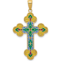 14K Yellow Gold Multi-Color Acrylic Enamel Flower Cross Pendant by Oro Pregiato