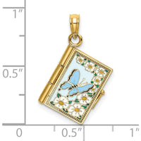 14K Yellow Gold Multi-Color Enamel 3D Butterfly Ecclesiastes Pendant with Moveable Pages by Oro Pregiato