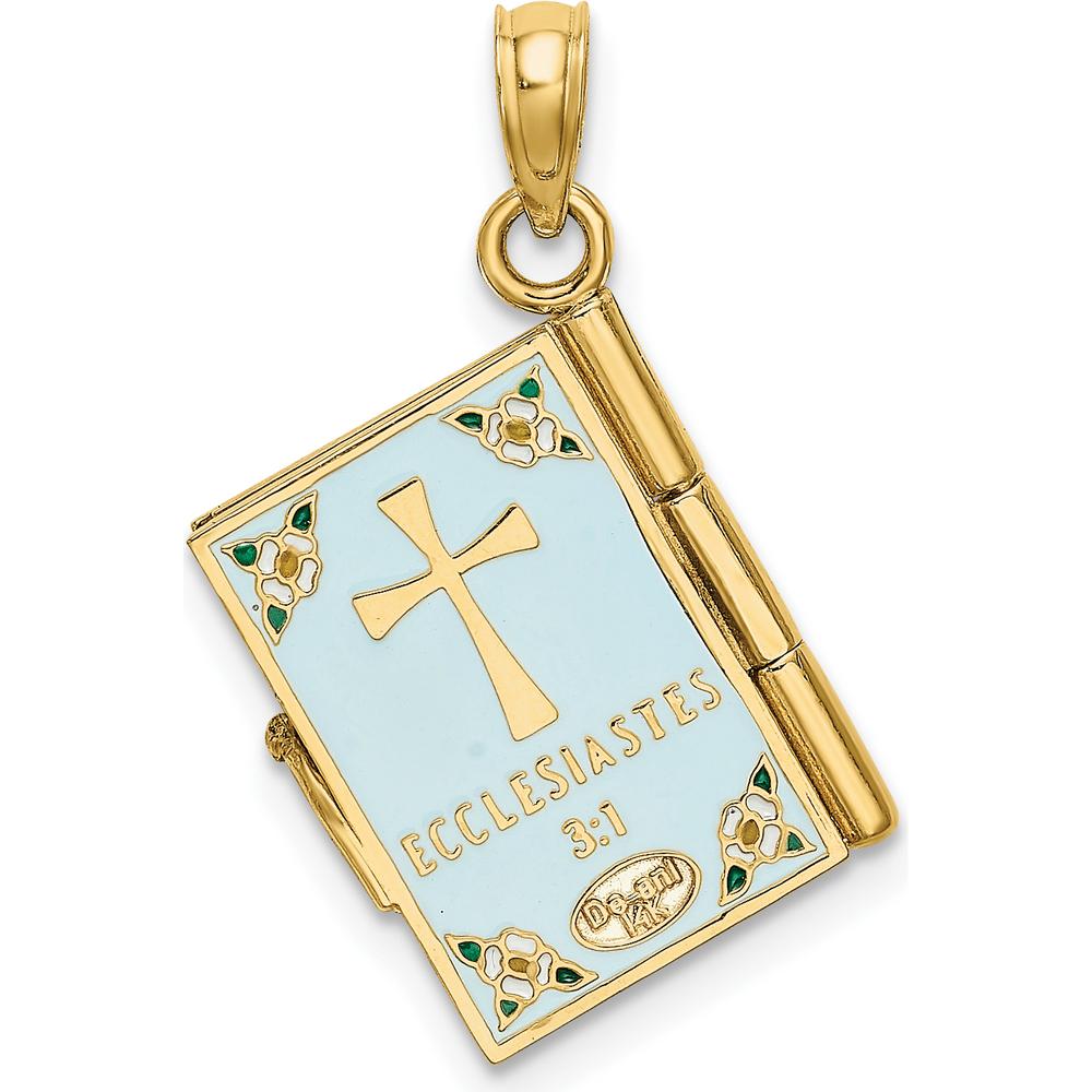 14K Yellow Gold Multi-Color Enamel 3D Butterfly Ecclesiastes Pendant with Moveable Pages by Oro Pregiato
