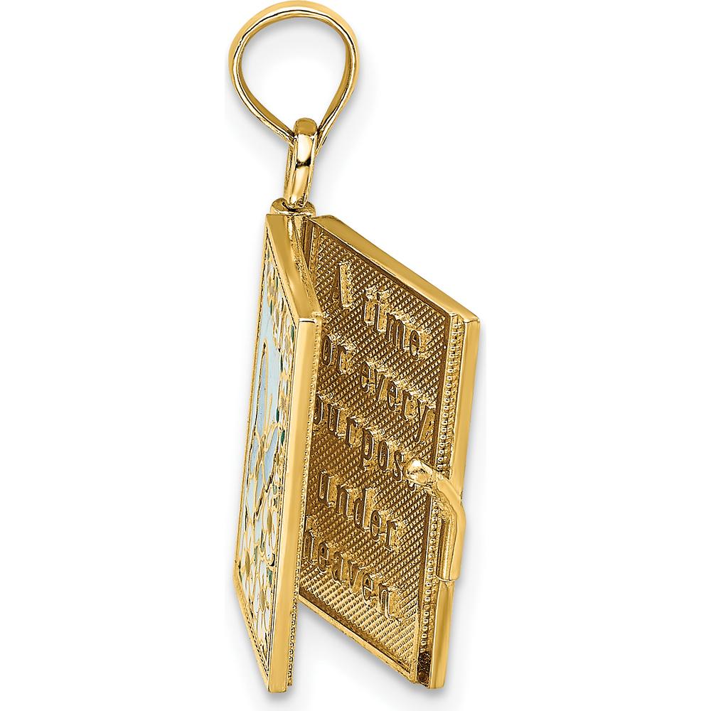 14K Yellow Gold Multi-Color Enamel 3D Butterfly Ecclesiastes Pendant with Moveable Pages by Oro Pregiato