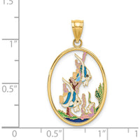 14K Yellow Gold Multi-color Enamel Angelfish Underwater Scene Oval Charm Pendant by Oro Pregiato