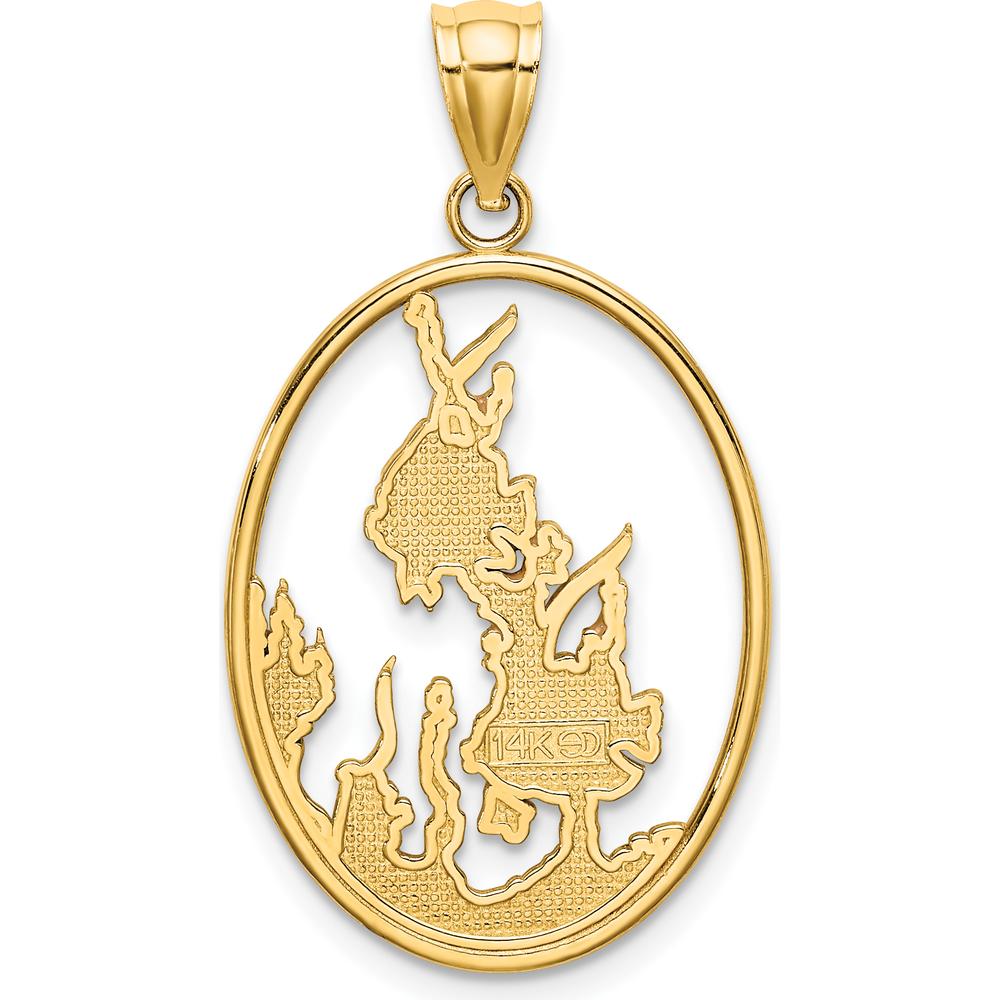 14K Yellow Gold Multi-color Enamel Angelfish Underwater Scene Oval Charm Pendant by Oro Pregiato