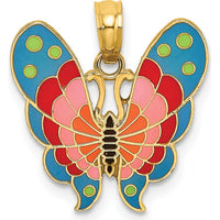 14K Yellow Gold Multi-Color Enamel Butterfly Pendant Charm - Vibrant Spring Design by Oro Pregiato