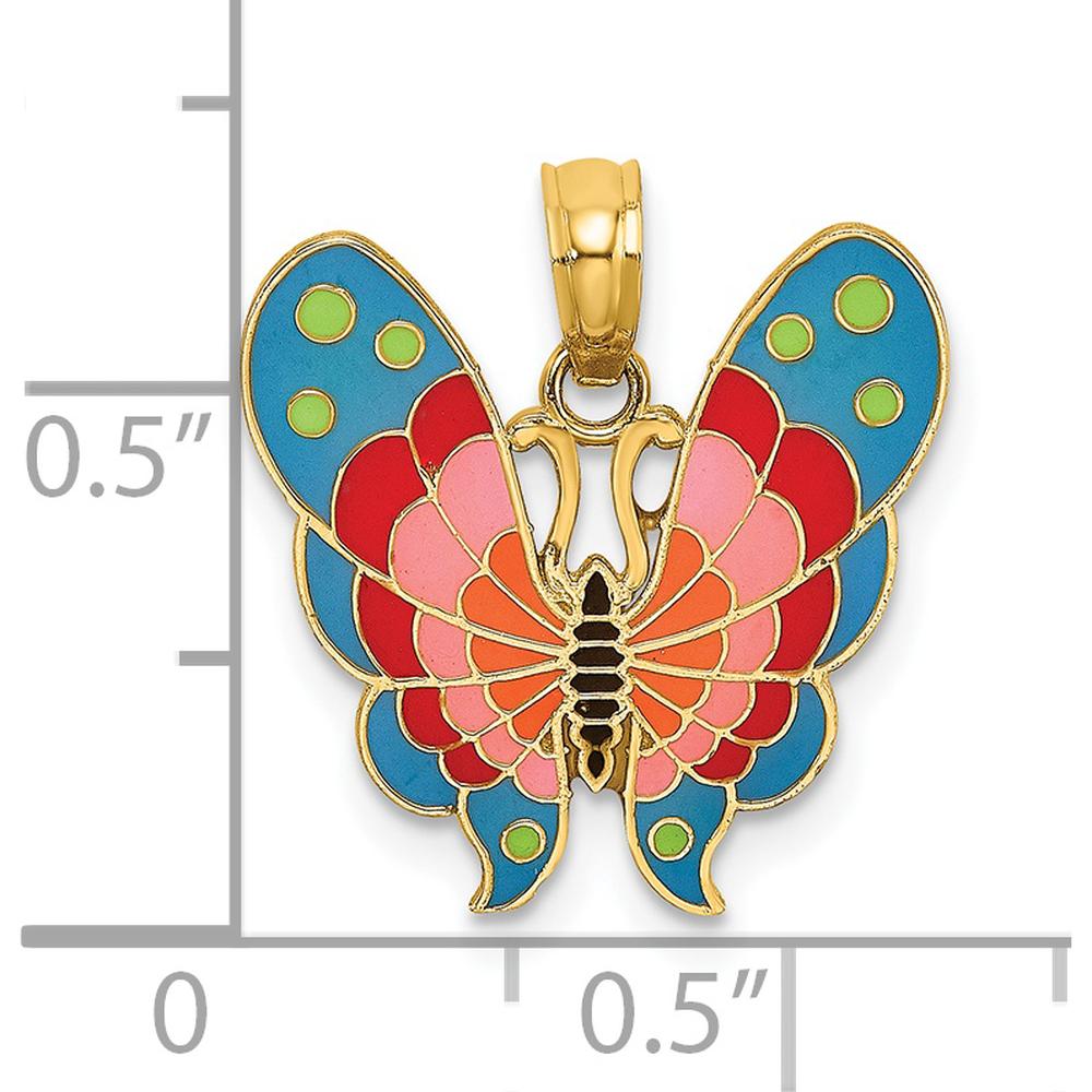 14K Yellow Gold Multi-Color Enamel Butterfly Pendant Charm - Vibrant Spring Design by Oro Pregiato