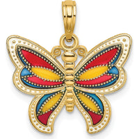 14K Yellow Gold Multi-Color Enamel Butterfly Pendant Charm with Beaded Detail - 20.45mm Length by Oro Pregiato