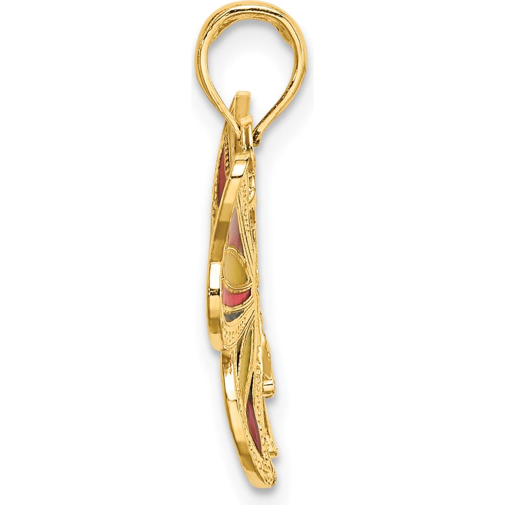 14K Yellow Gold Multi-Color Enamel Butterfly Pendant Charm with Beaded Detail - 20.45mm Length by Oro Pregiato