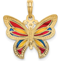 14K Yellow Gold Multi-Color Enamel Butterfly Pendant Charm with Beaded Detail - 20.45mm Length by Oro Pregiato