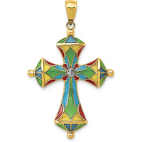 14K Yellow Gold Multi-Color Enamel Cross Pendant with Gemstone Accent by Oro Pregiato