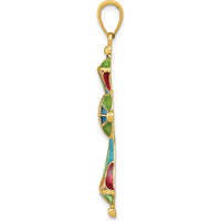 14K Yellow Gold Multi-Color Enamel Cross Pendant with Gemstone Accent by Oro Pregiato