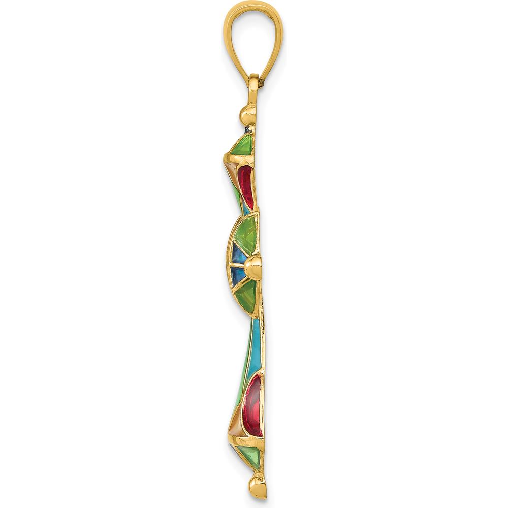 14K Yellow Gold Multi-Color Enamel Cross Pendant with Gemstone Accent by Oro Pregiato