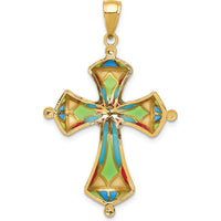 14K Yellow Gold Multi-Color Enamel Cross Pendant with Gemstone Accent by Oro Pregiato