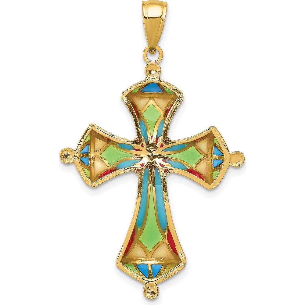 14K Yellow Gold Multi-Color Enamel Cross Pendant with Gemstone Accent by Oro Pregiato